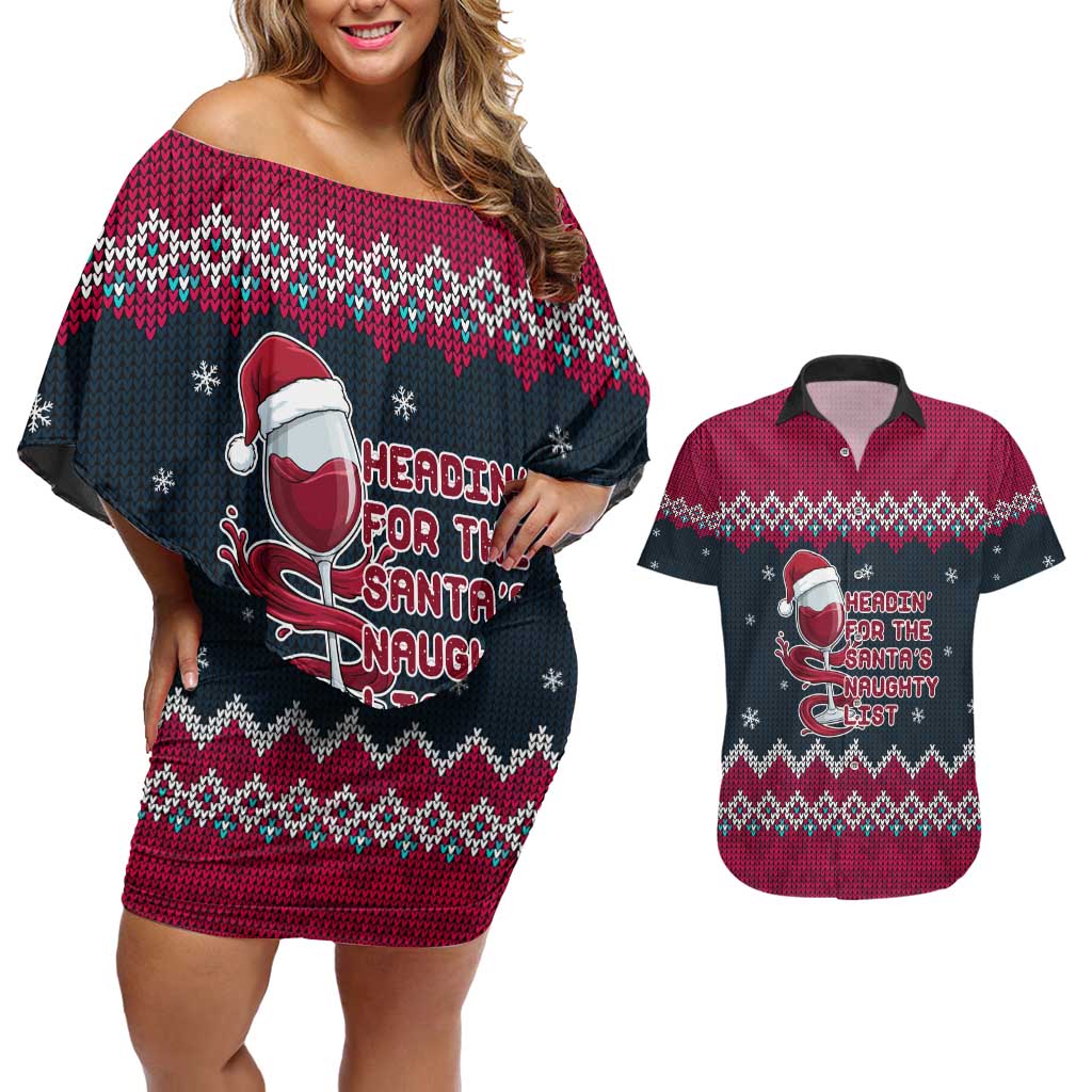Headin For Santas Naughty Christmas Christmas Couples Matching Off Shoulder Short Dress and Hawaiian Shirt Xmas Holiday Patterns - Wonder Print Shop
