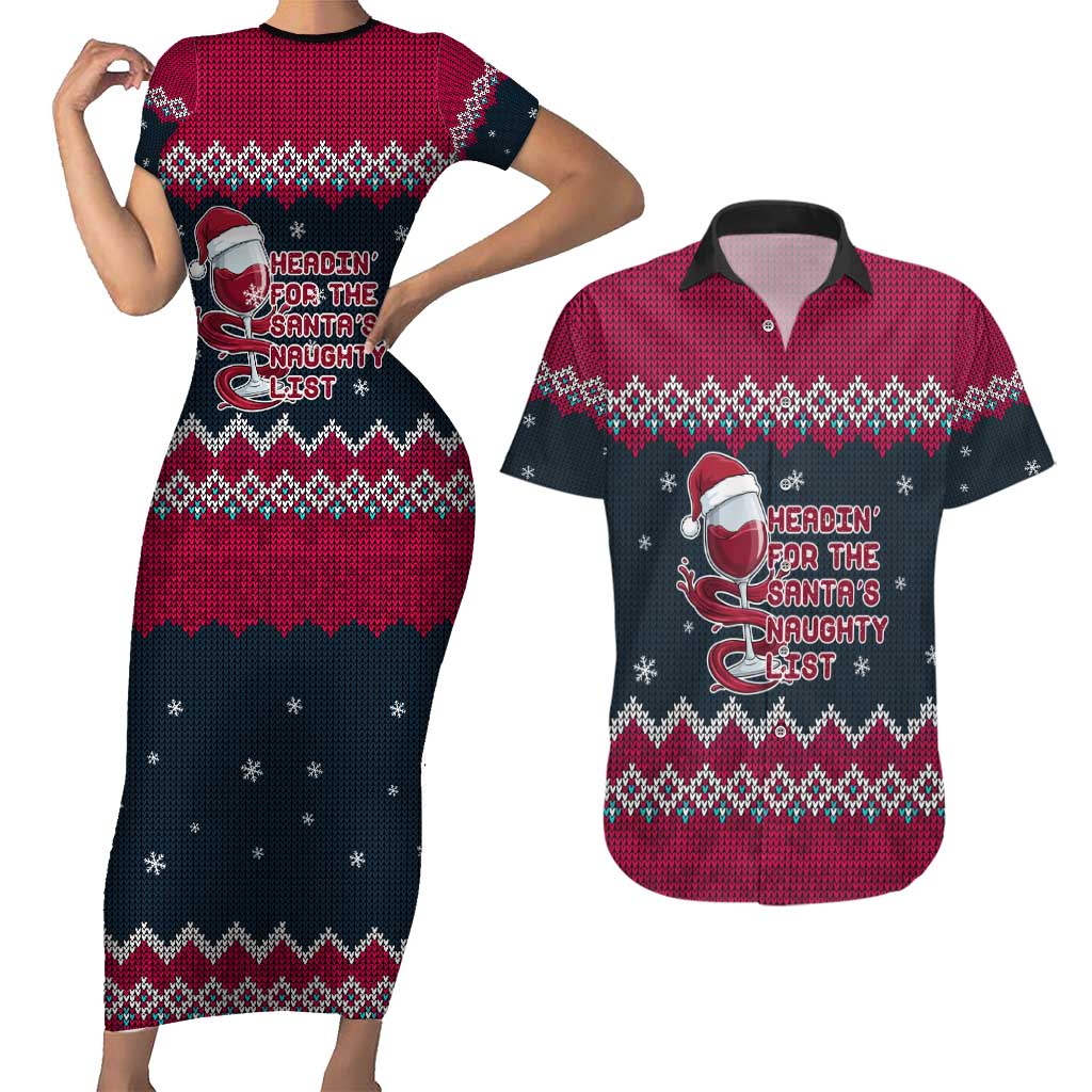 Headin For Santas Naughty Christmas Christmas Couples Matching Short Sleeve Bodycon Dress and Hawaiian Shirt Xmas Holiday Patterns - Wonder Print Shop