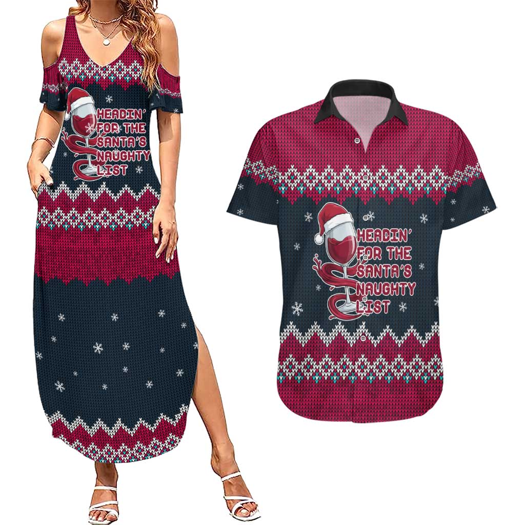 Headin For Santas Naughty Christmas Christmas Couples Matching Summer Maxi Dress and Hawaiian Shirt Xmas Holiday Patterns - Wonder Print Shop