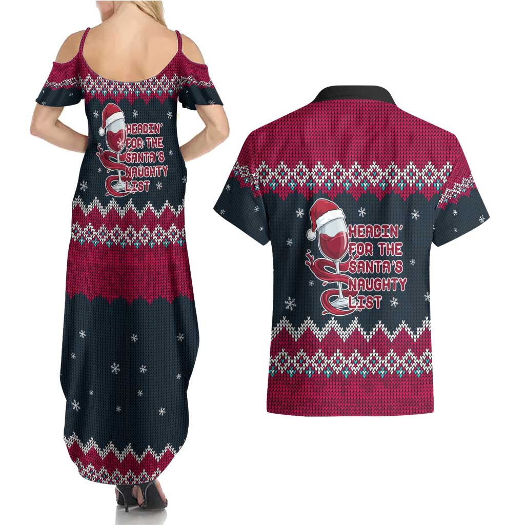 Headin For Santas Naughty Christmas Christmas Couples Matching Summer Maxi Dress and Hawaiian Shirt Xmas Holiday Patterns - Wonder Print Shop