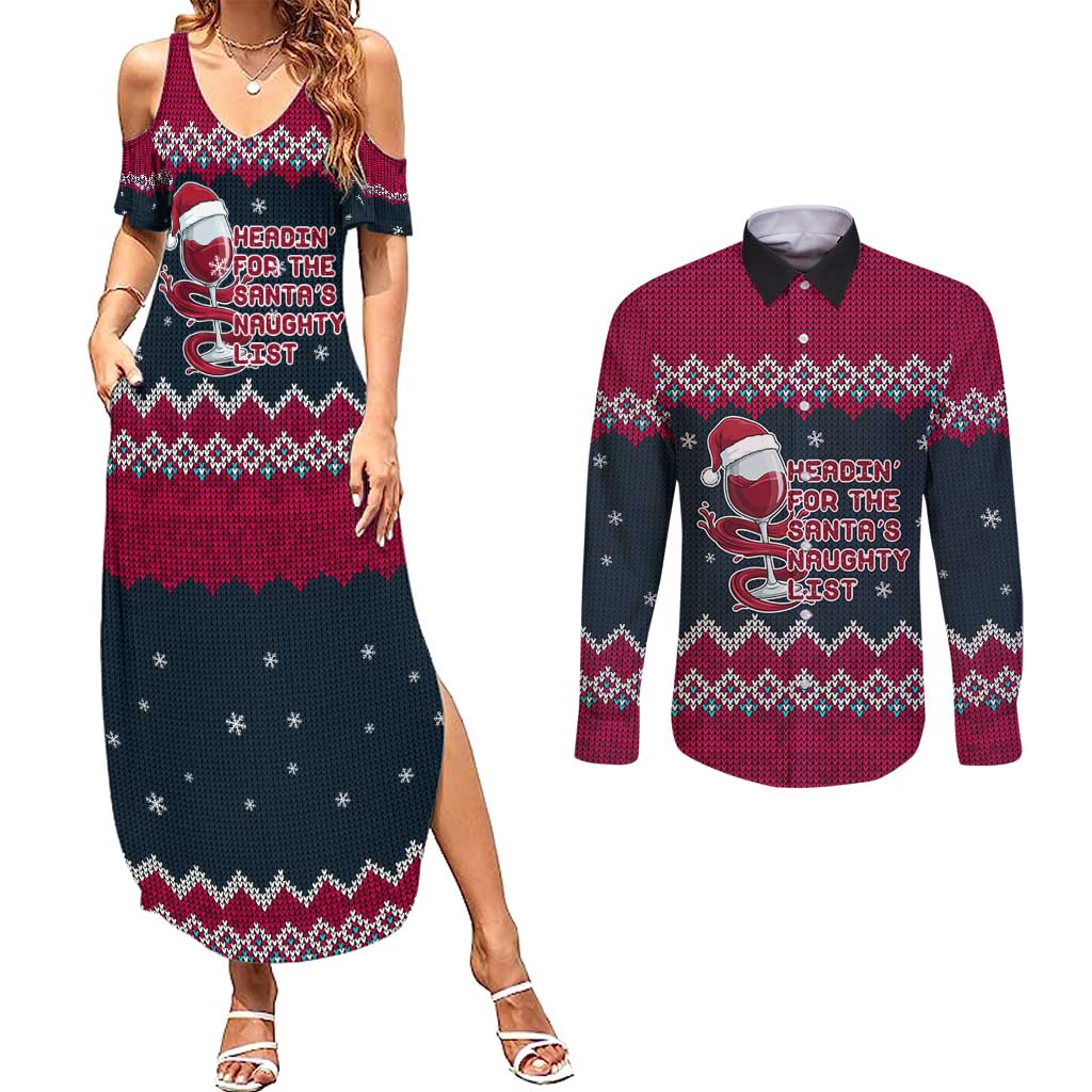 Headin For Santas Naughty Christmas Christmas Couples Matching Summer Maxi Dress and Long Sleeve Button Shirt Xmas Holiday Patterns - Wonder Print Shop