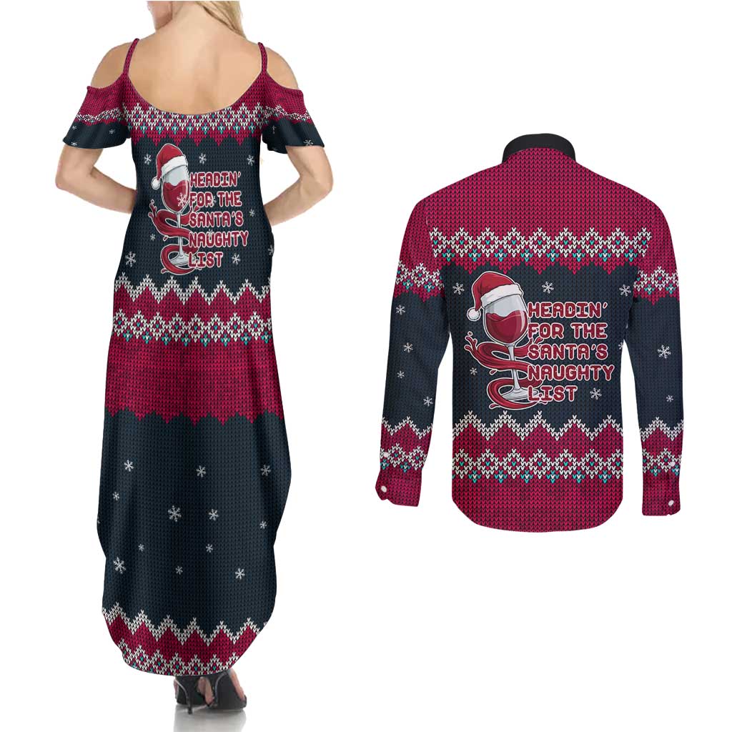 Headin For Santas Naughty Christmas Christmas Couples Matching Summer Maxi Dress and Long Sleeve Button Shirt Xmas Holiday Patterns - Wonder Print Shop