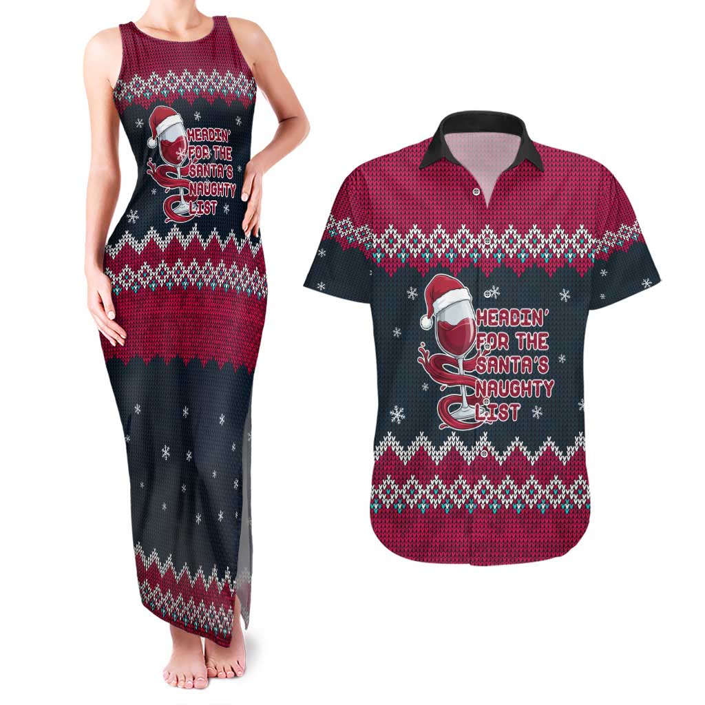 Headin For Santas Naughty Christmas Christmas Couples Matching Tank Maxi Dress and Hawaiian Shirt Xmas Holiday Patterns - Wonder Print Shop