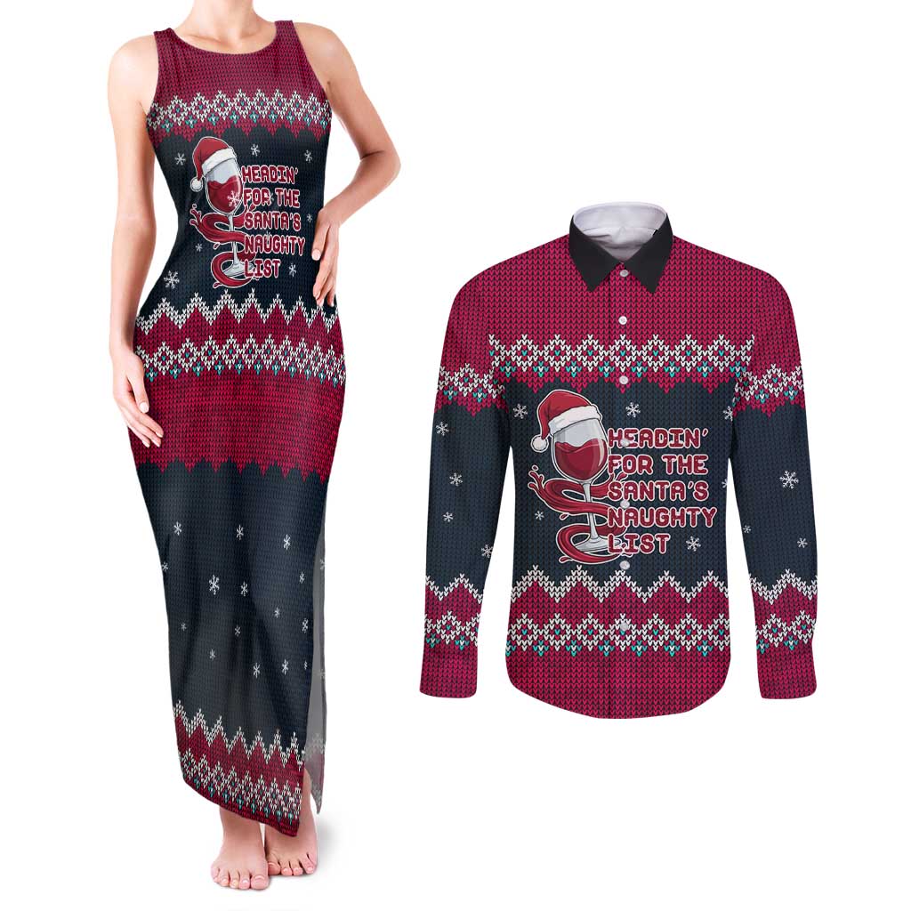 Headin For Santas Naughty Christmas Christmas Couples Matching Tank Maxi Dress and Long Sleeve Button Shirt Xmas Holiday Patterns - Wonder Print Shop