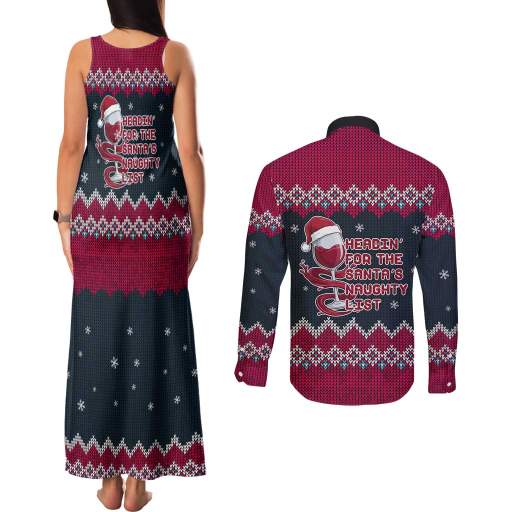 Headin For Santas Naughty Christmas Christmas Couples Matching Tank Maxi Dress and Long Sleeve Button Shirt Xmas Holiday Patterns - Wonder Print Shop