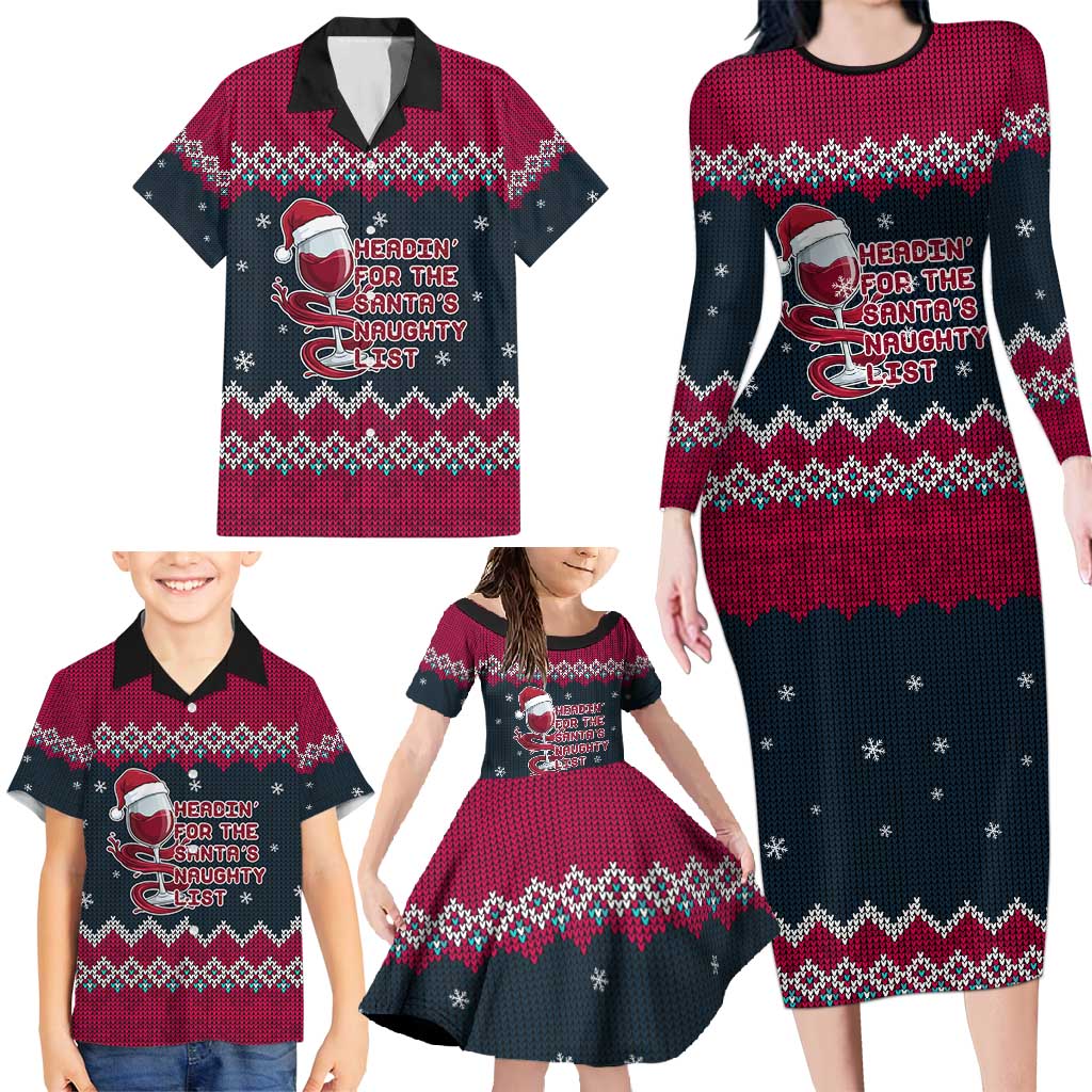 Headin For Santas Naughty Christmas Christmas Family Matching Long Sleeve Bodycon Dress and Hawaiian Shirt Xmas Holiday Patterns - Wonder Print Shop
