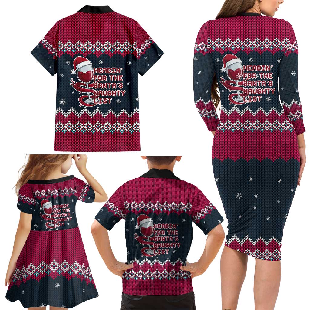 Headin For Santas Naughty Christmas Christmas Family Matching Long Sleeve Bodycon Dress and Hawaiian Shirt Xmas Holiday Patterns - Wonder Print Shop