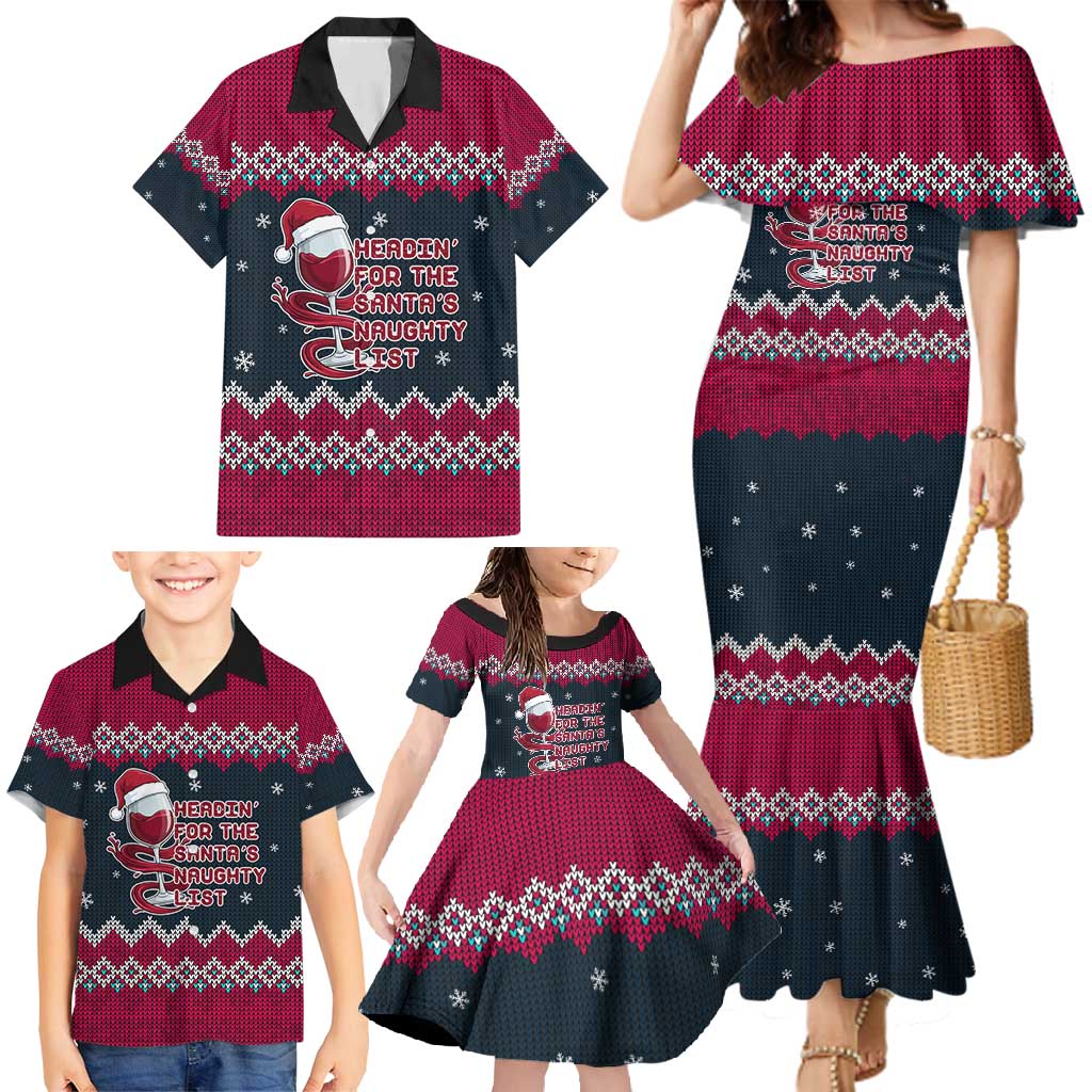 Headin For Santas Naughty Christmas Christmas Family Matching Mermaid Dress and Hawaiian Shirt Xmas Holiday Patterns - Wonder Print Shop