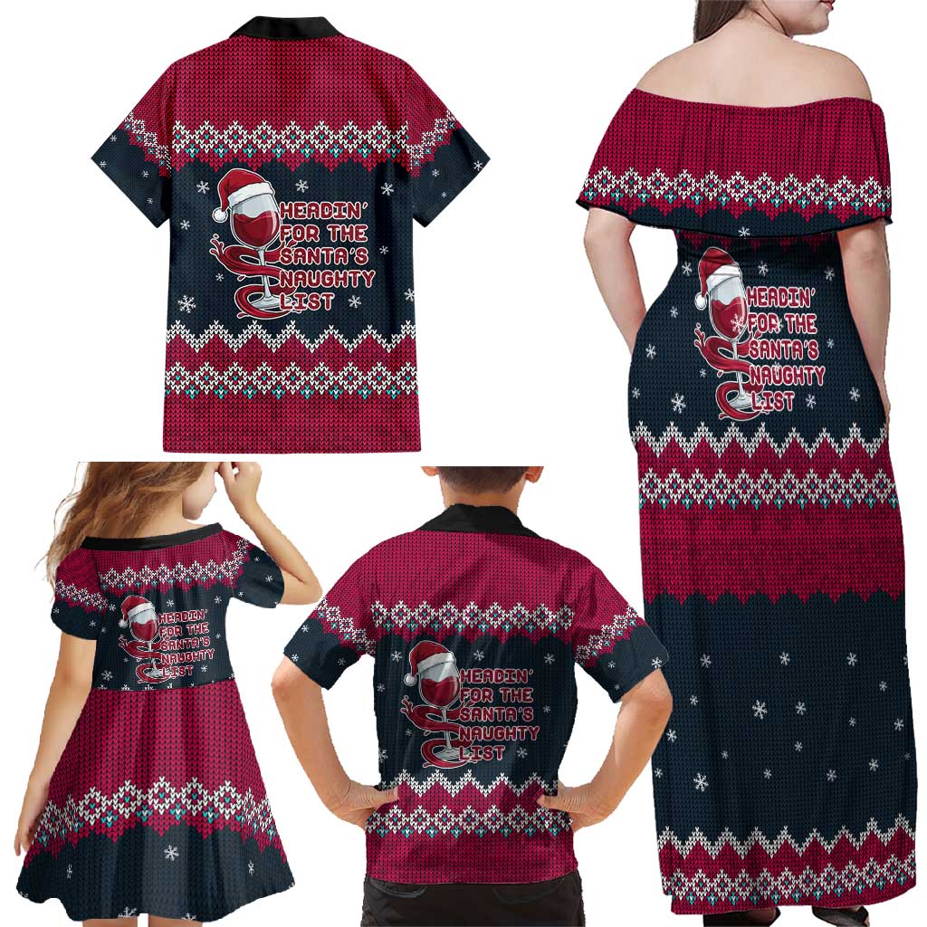 Headin For Santas Naughty Christmas Christmas Family Matching Off Shoulder Maxi Dress and Hawaiian Shirt Xmas Holiday Patterns - Wonder Print Shop