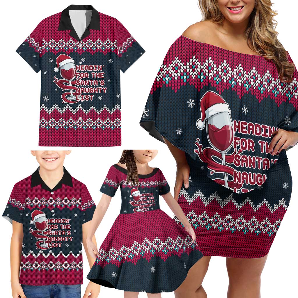 Headin For Santas Naughty Christmas Christmas Family Matching Off Shoulder Short Dress and Hawaiian Shirt Xmas Holiday Patterns - Wonder Print Shop