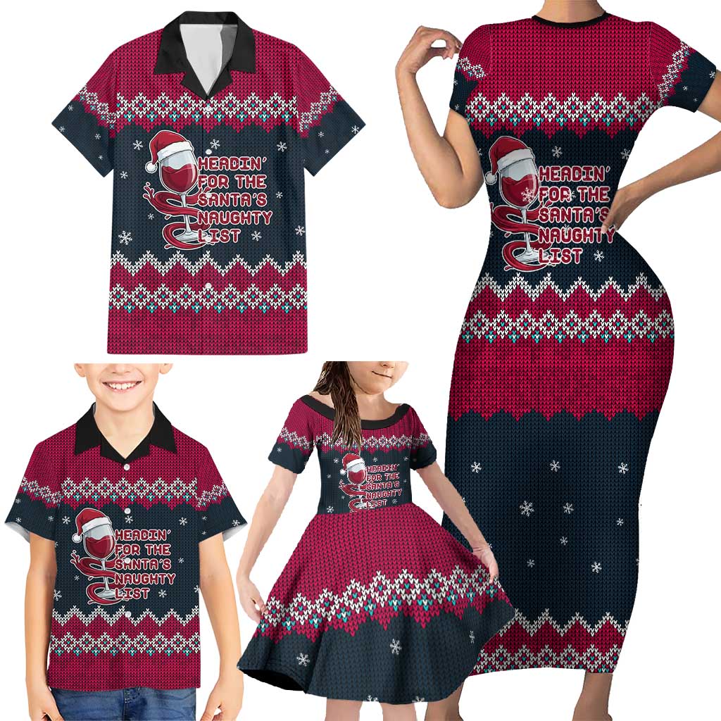Headin For Santas Naughty Christmas Christmas Family Matching Short Sleeve Bodycon Dress and Hawaiian Shirt Xmas Holiday Patterns - Wonder Print Shop
