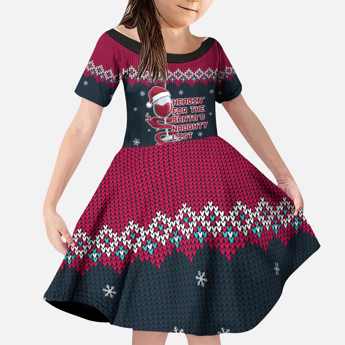 Headin For Santas Naughty Christmas Christmas Kid Short Sleeve Dress Xmas Holiday Patterns - Wonder Print Shop