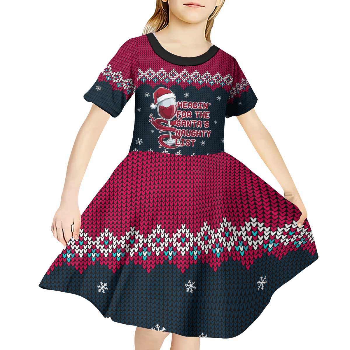 Headin For Santas Naughty Christmas Christmas Kid Short Sleeve Dress Xmas Holiday Patterns - Wonder Print Shop