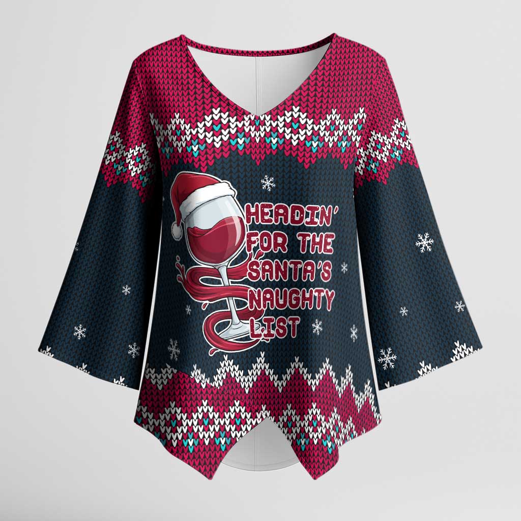 Headin For Santas Naughty Christmas Christmas Kimono Sleeve Blouse Xmas Holiday Patterns - Wonder Print Shop