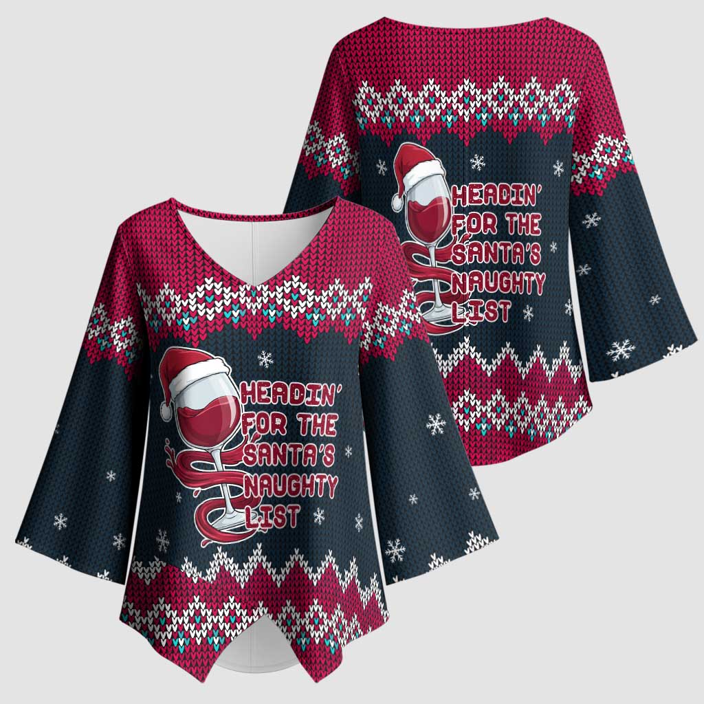 Headin For Santas Naughty Christmas Christmas Kimono Sleeve Blouse Xmas Holiday Patterns - Wonder Print Shop