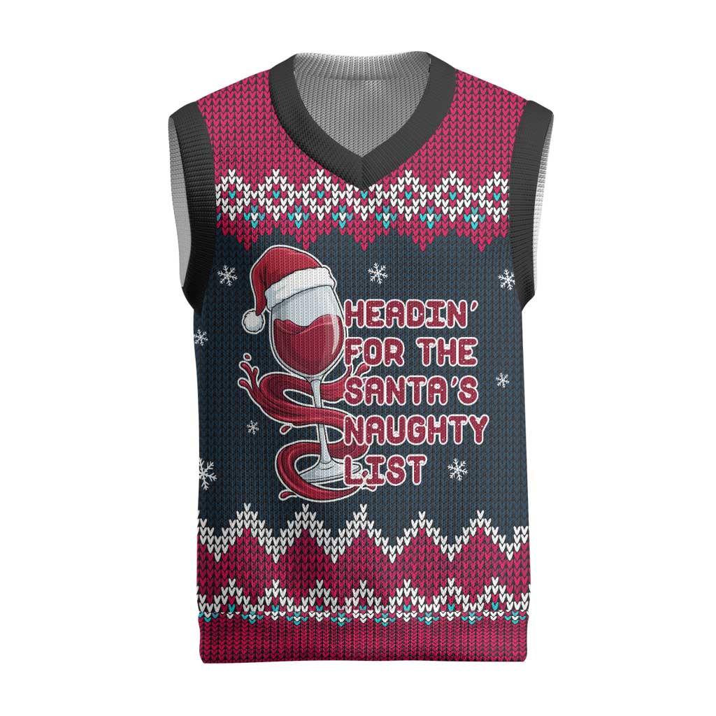 Headin For Santas Naughty Christmas Christmas Knitted V-Neck Vest Xmas Holiday Patterns - Wonder Print Shop