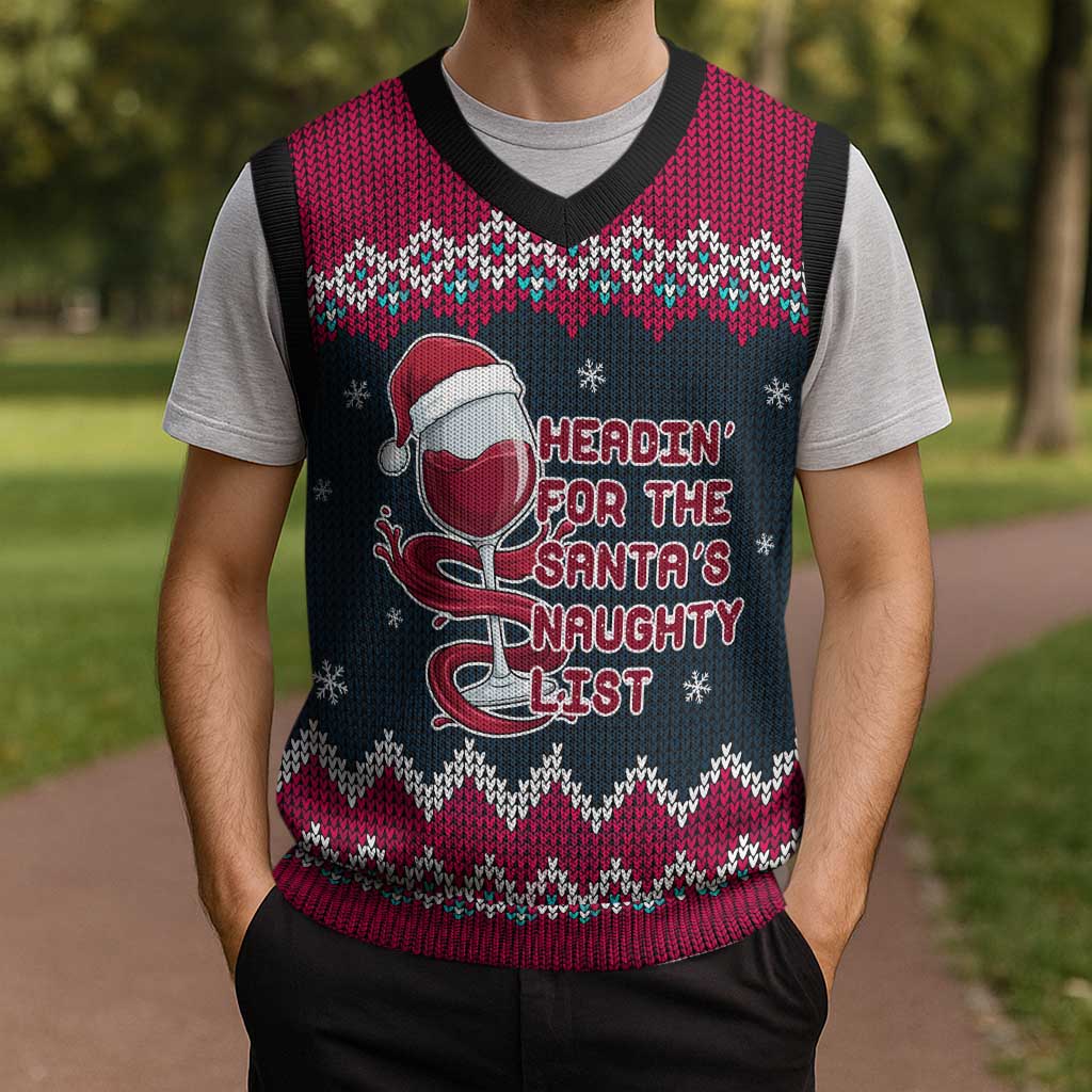 Headin For Santas Naughty Christmas Christmas Knitted V-Neck Vest Xmas Holiday Patterns - Wonder Print Shop