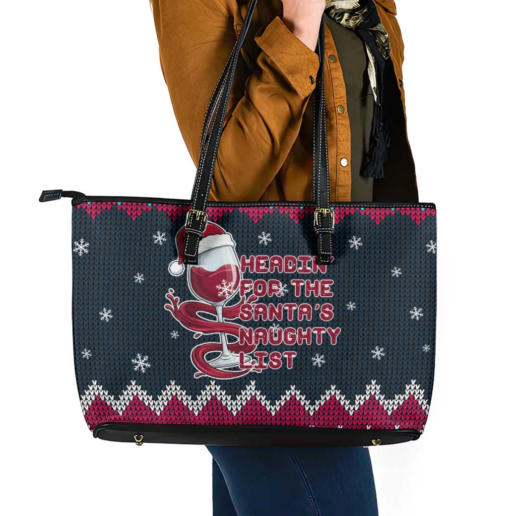 Headin For Santas Naughty Christmas Christmas Leather Tote Bag Xmas Holiday Patterns - Wonder Print Shop