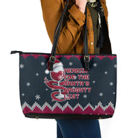 Headin For Santas Naughty Christmas Christmas Leather Tote Bag Xmas Holiday Patterns - Wonder Print Shop