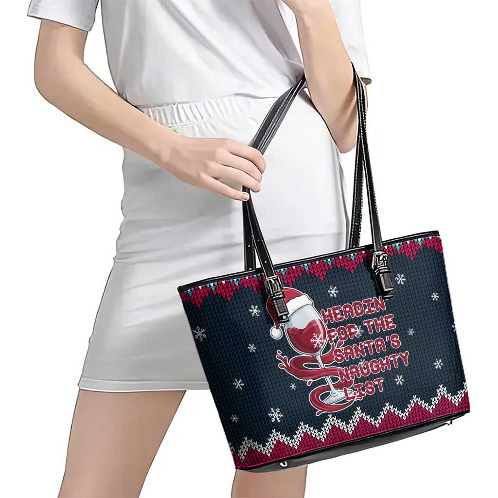 Headin For Santas Naughty Christmas Christmas Leather Tote Bag Xmas Holiday Patterns - Wonder Print Shop
