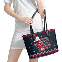 Headin For Santas Naughty Christmas Christmas Leather Tote Bag Xmas Holiday Patterns - Wonder Print Shop