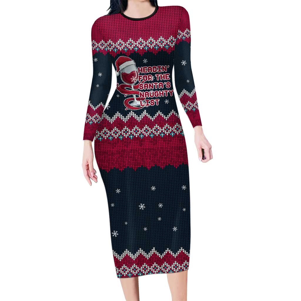 Headin For Santas Naughty Christmas Christmas Long Sleeve Bodycon Dress Xmas Holiday Patterns - Wonder Print Shop