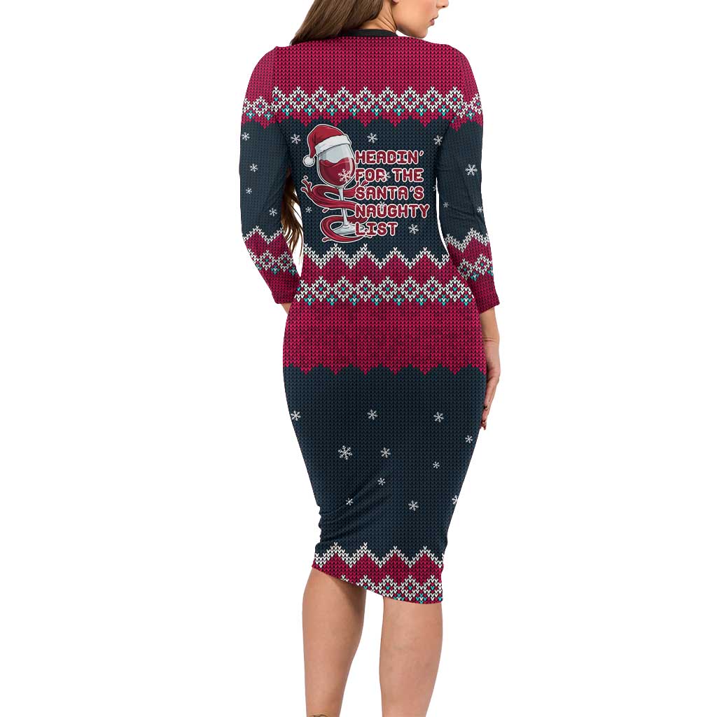 Headin For Santas Naughty Christmas Christmas Long Sleeve Bodycon Dress Xmas Holiday Patterns - Wonder Print Shop
