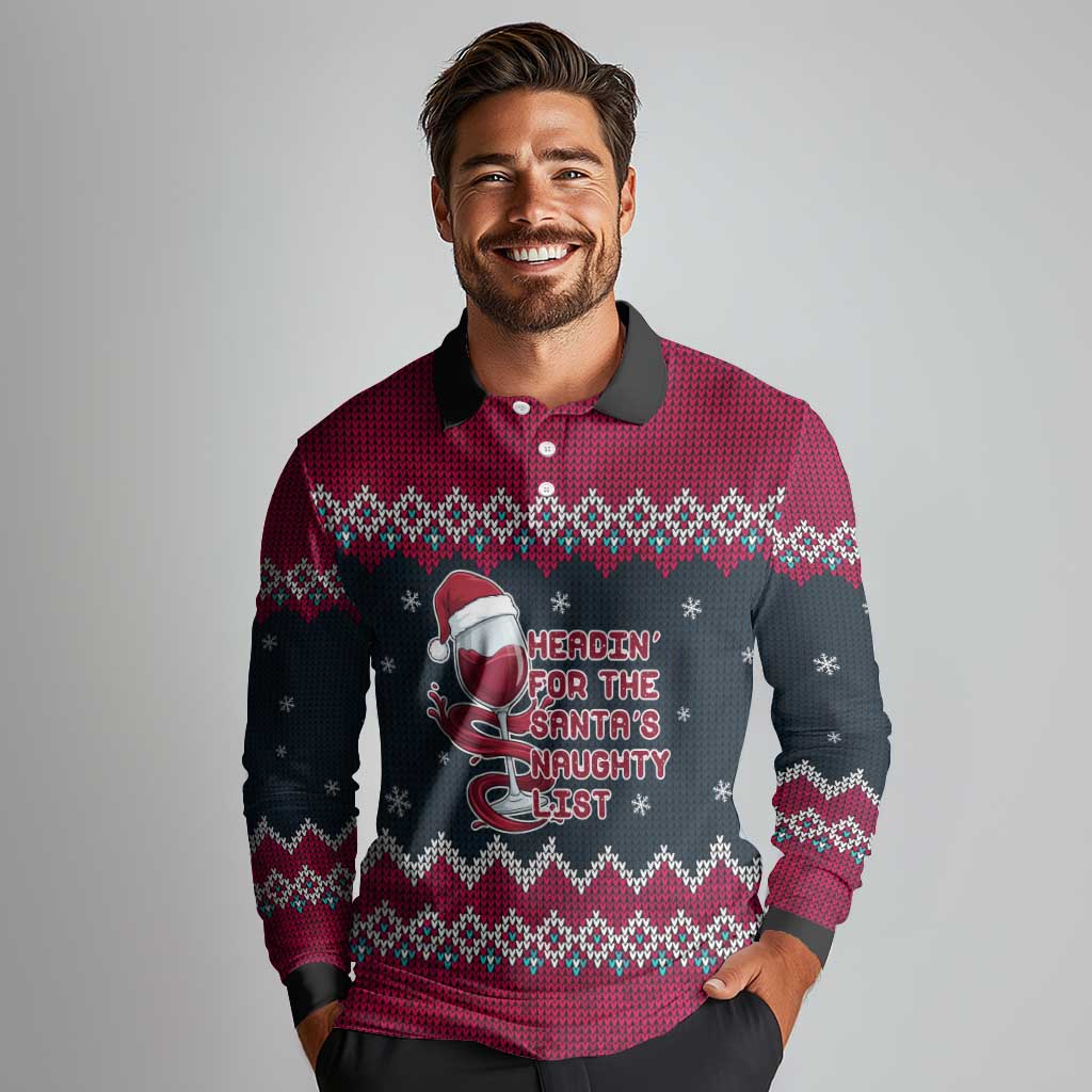 Headin For Santas Naughty Christmas Christmas Long Sleeve Polo Shirt Xmas Holiday Patterns - Wonder Print Shop