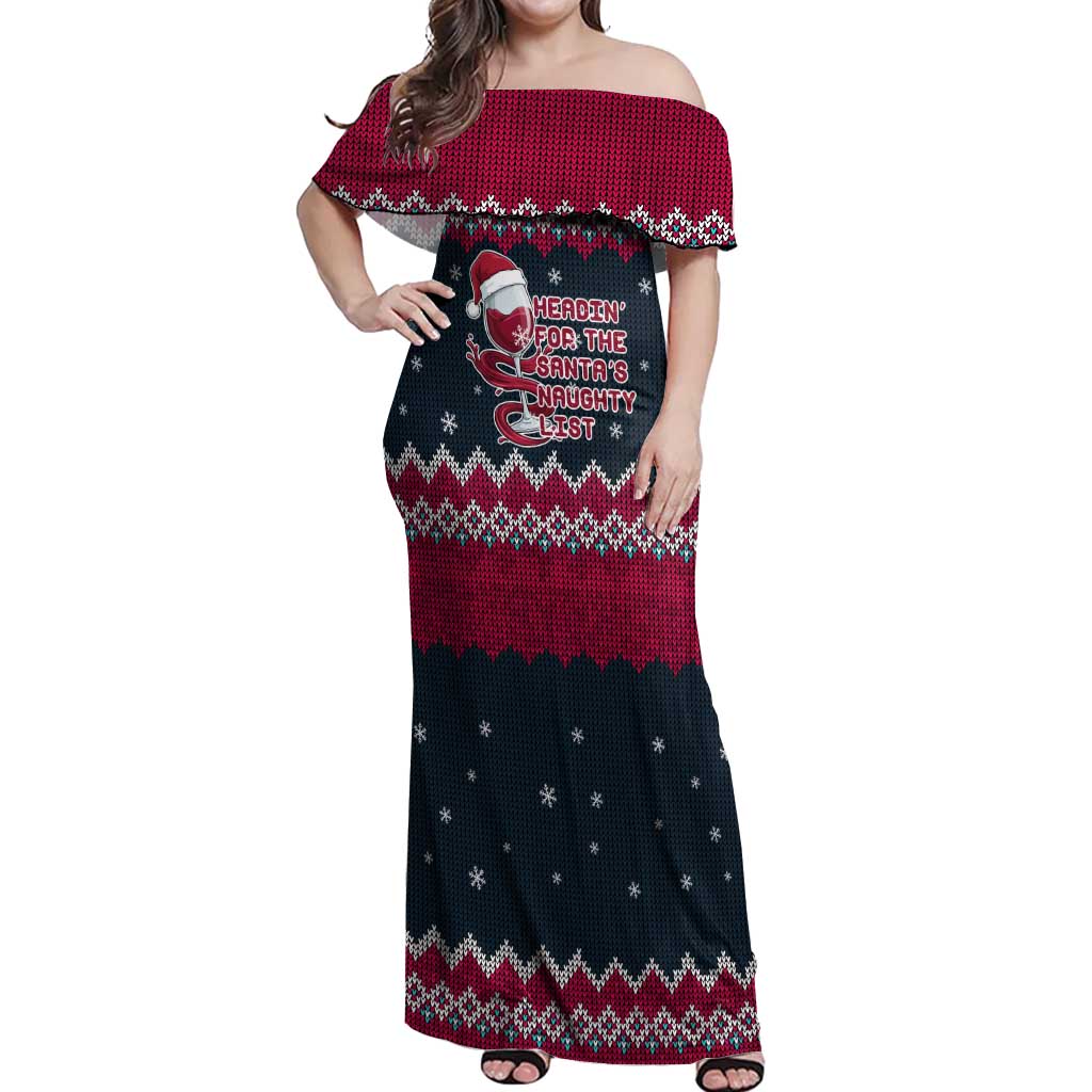 Headin For Santas Naughty Christmas Christmas Off Shoulder Maxi Dress Xmas Holiday Patterns - Wonder Print Shop