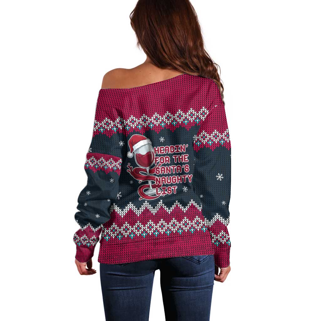 Headin For Santas Naughty Christmas Christmas Off Shoulder Sweater Xmas Holiday Patterns - Wonder Print Shop