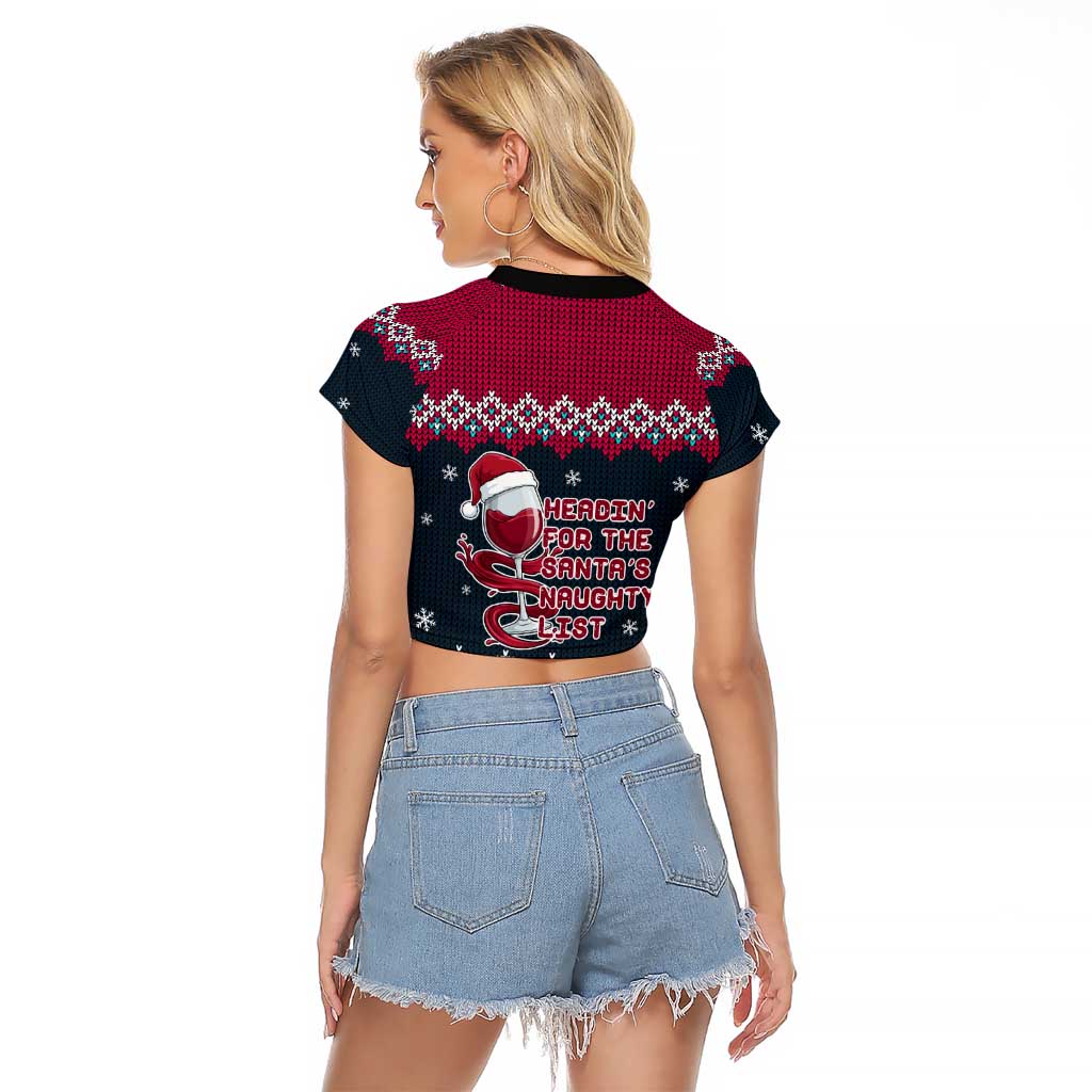 Headin For Santas Naughty Christmas Christmas Raglan Cropped T Shirt Xmas Holiday Patterns - Wonder Print Shop