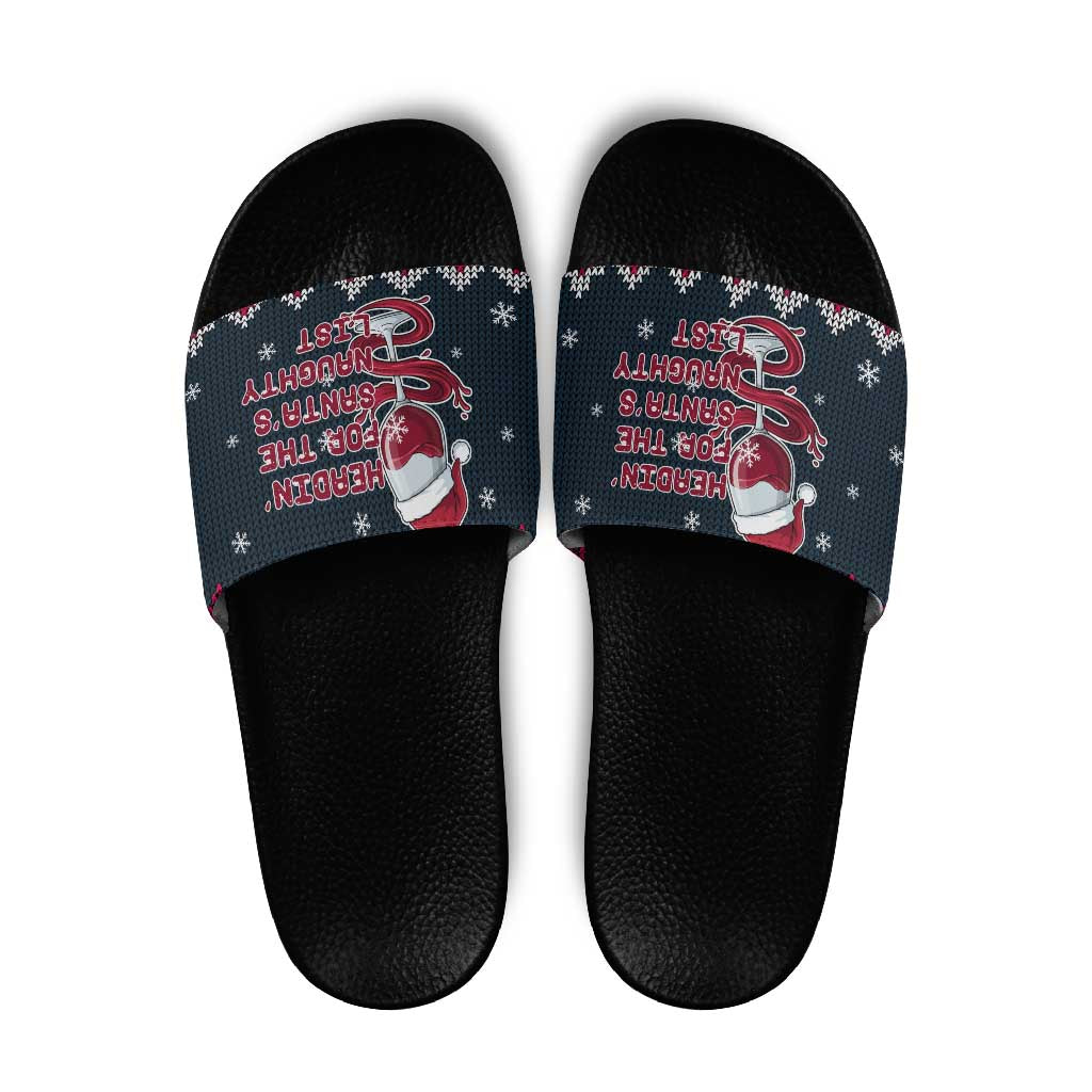 Headin For Santas Naughty Christmas Christmas Slide Sandals Xmas Holiday Patterns - Wonder Print Shop