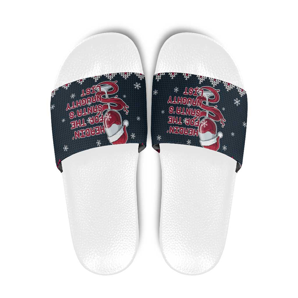 Headin For Santas Naughty Christmas Christmas Slide Sandals Xmas Holiday Patterns - Wonder Print Shop