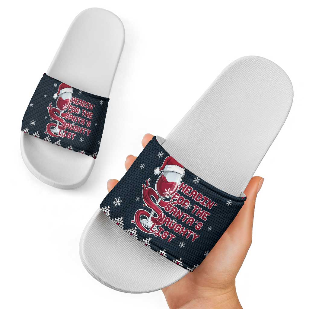 Headin For Santas Naughty Christmas Christmas Slide Sandals Xmas Holiday Patterns - Wonder Print Shop