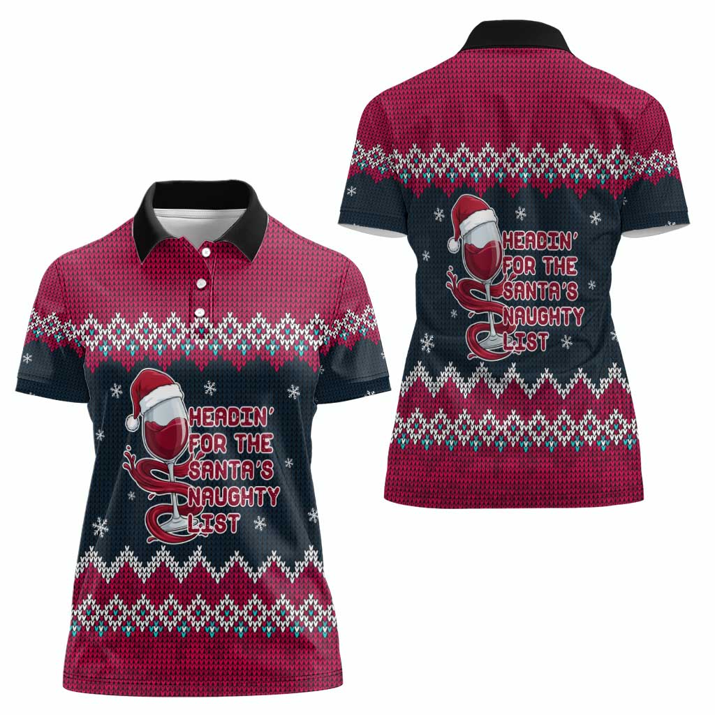 Headin For Santas Naughty Christmas Christmas Women Polo Shirt Xmas Holiday Patterns - Wonder Print Shop