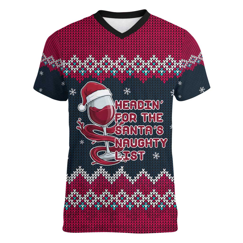 Headin For Santas Naughty Christmas Christmas Women V-Neck T-Shirt Xmas Holiday Patterns - Wonder Print Shop