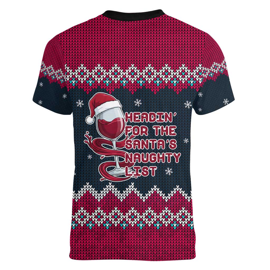 Headin For Santas Naughty Christmas Christmas Women V-Neck T-Shirt Xmas Holiday Patterns - Wonder Print Shop