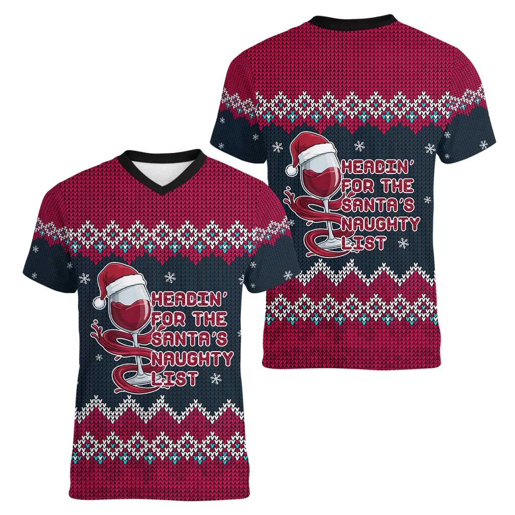 Headin For Santas Naughty Christmas Christmas Women V-Neck T-Shirt Xmas Holiday Patterns - Wonder Print Shop