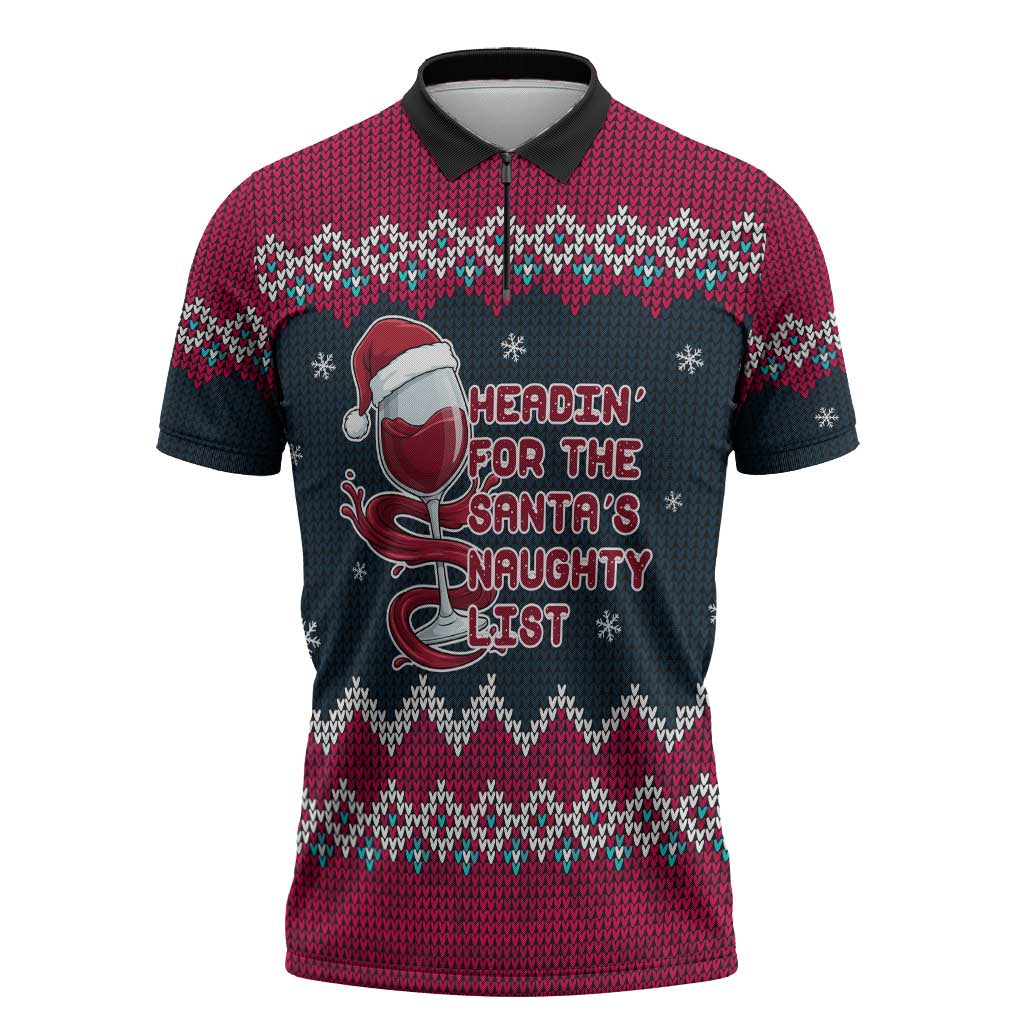 Headin For Santas Naughty Christmas Christmas Zipper Polo Shirt Xmas Holiday Patterns - Wonder Print Shop