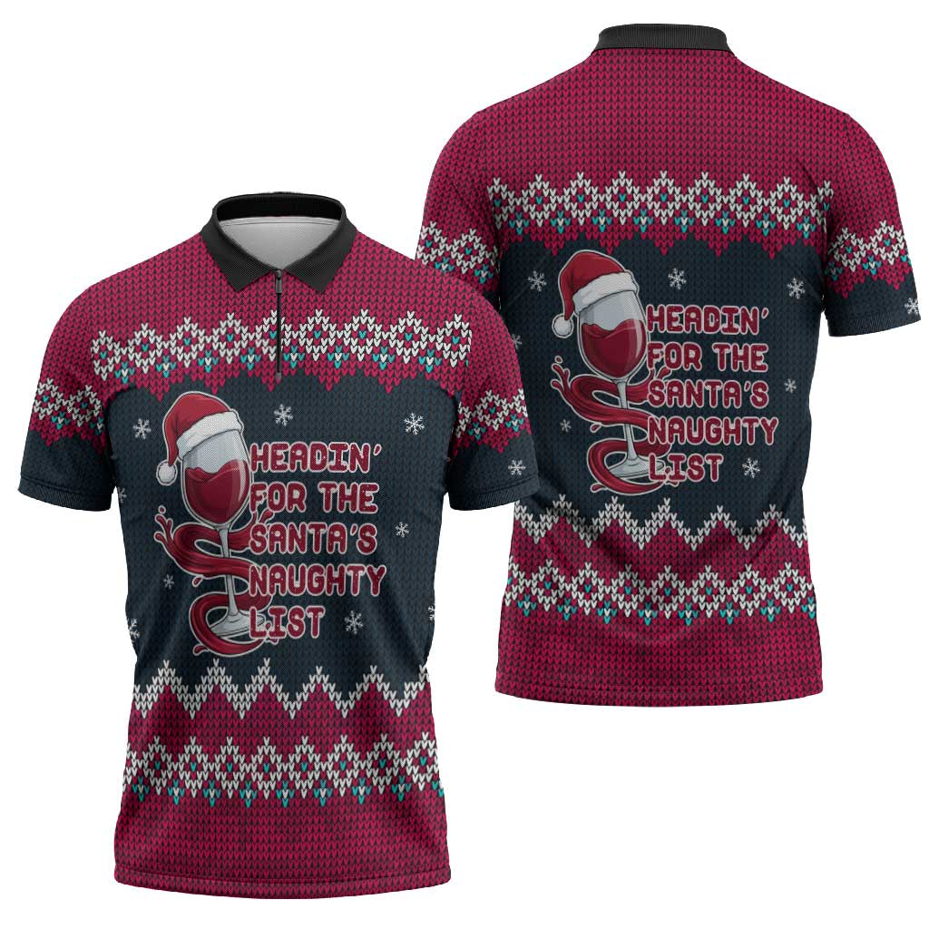 Headin For Santas Naughty Christmas Christmas Zipper Polo Shirt Xmas Holiday Patterns - Wonder Print Shop