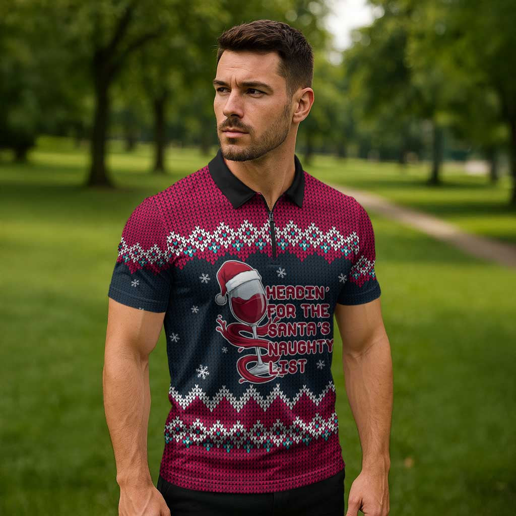 Headin For Santas Naughty Christmas Christmas Zipper Polo Shirt Xmas Holiday Patterns - Wonder Print Shop