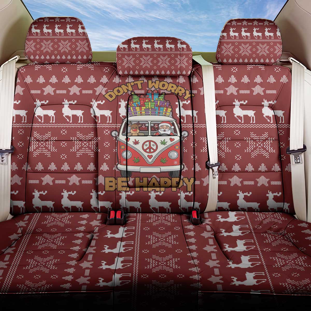 Hippie Car Santa Claus Christmas Back Car Seat Cover Xmas Holiday Patterns - Wonder Print Shop