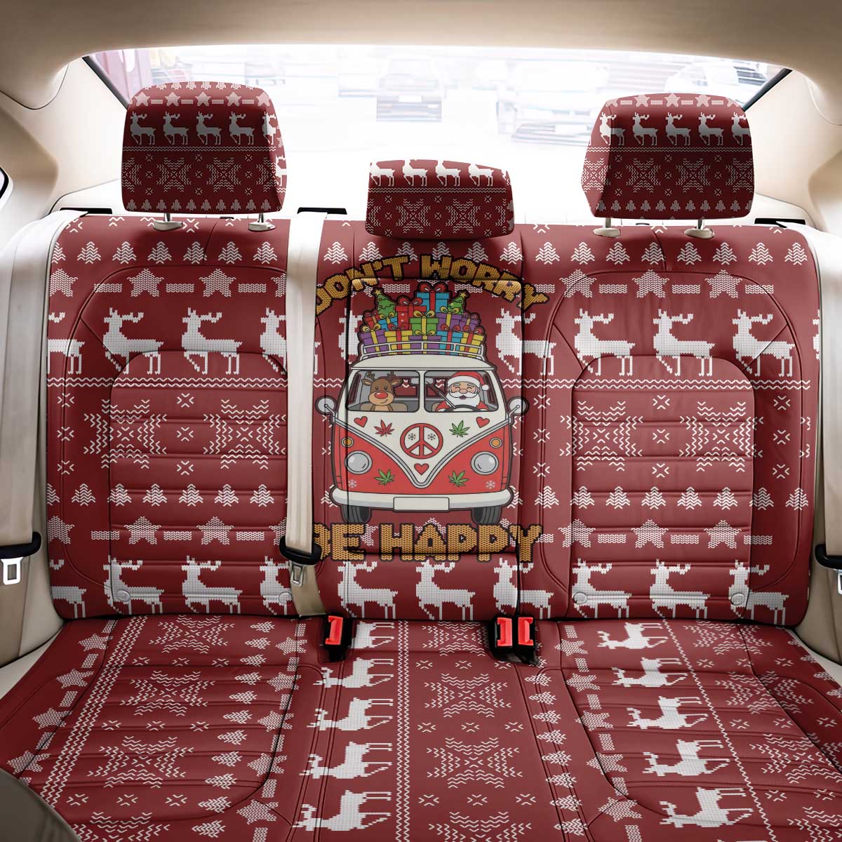Hippie Car Santa Claus Christmas Back Car Seat Cover Xmas Holiday Patterns - Wonder Print Shop