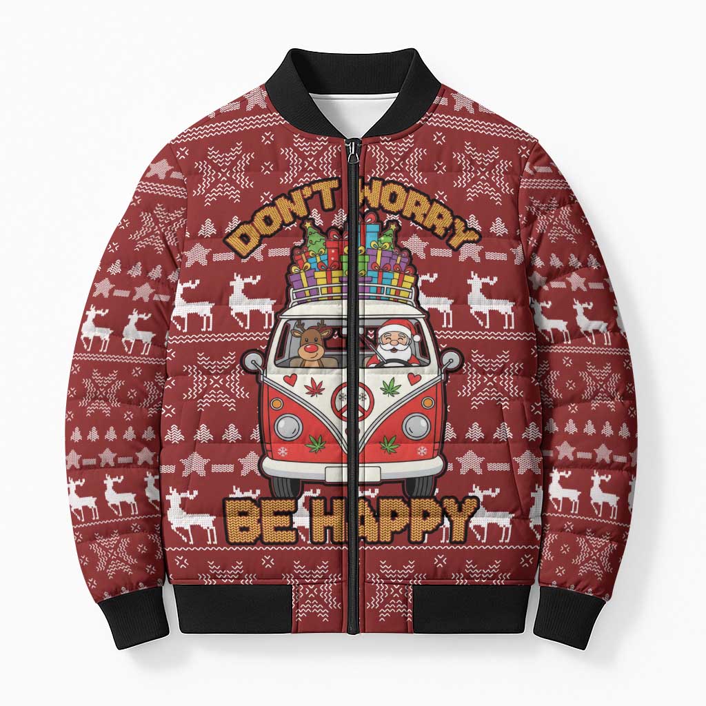 Hippie Car Santa Claus Christmas Bomber Puffer Jacket Xmas Holiday Patterns - Wonder Print Shop