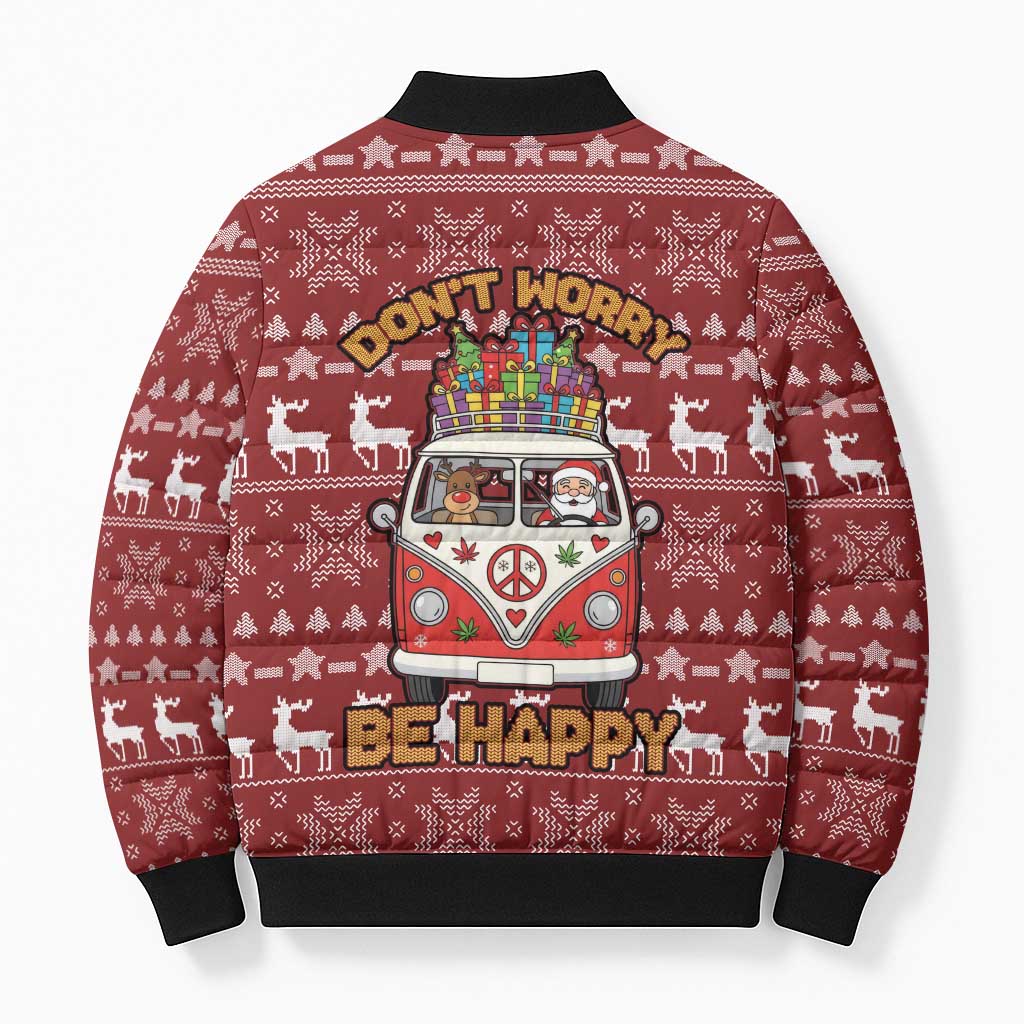 Hippie Car Santa Claus Christmas Bomber Puffer Jacket Xmas Holiday Patterns - Wonder Print Shop