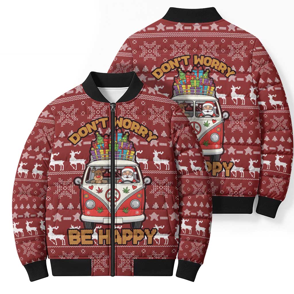 Hippie Car Santa Claus Christmas Bomber Puffer Jacket Xmas Holiday Patterns - Wonder Print Shop