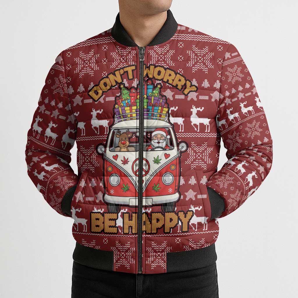 Hippie Car Santa Claus Christmas Bomber Puffer Jacket Xmas Holiday Patterns - Wonder Print Shop