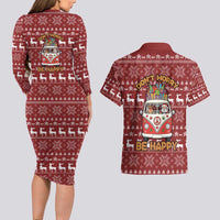 Hippie Car Santa Claus Christmas Couples Matching Long Sleeve Bodycon Dress and Hawaiian Shirt Xmas Holiday Patterns - Wonder Print Shop