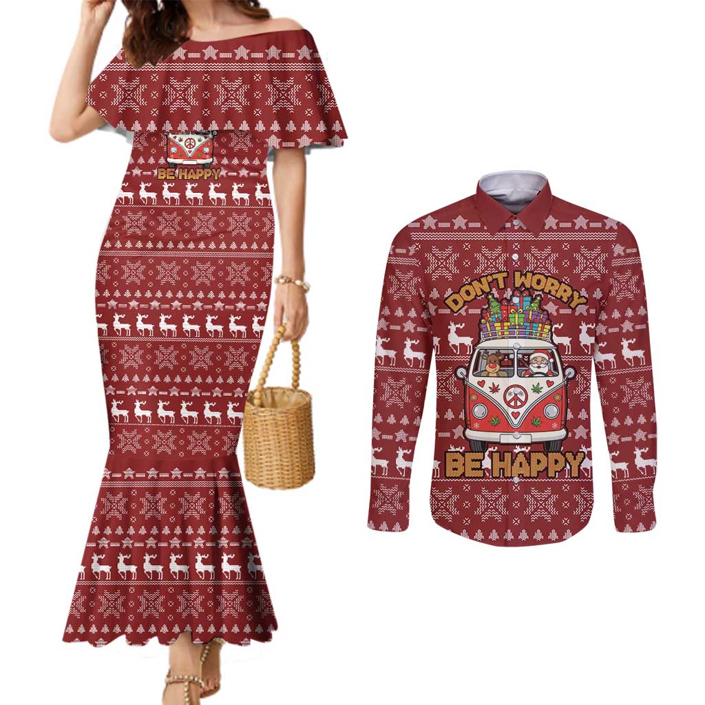 Hippie Car Santa Claus Christmas Couples Matching Mermaid Dress and Long Sleeve Button Shirt Xmas Holiday Patterns - Wonder Print Shop