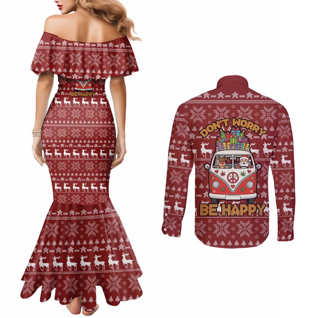 Hippie Car Santa Claus Christmas Couples Matching Mermaid Dress and Long Sleeve Button Shirt Xmas Holiday Patterns - Wonder Print Shop